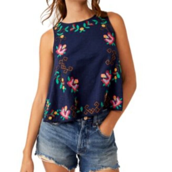 Free People Tops - Free People Cotton Sleeveless Embroidered Top